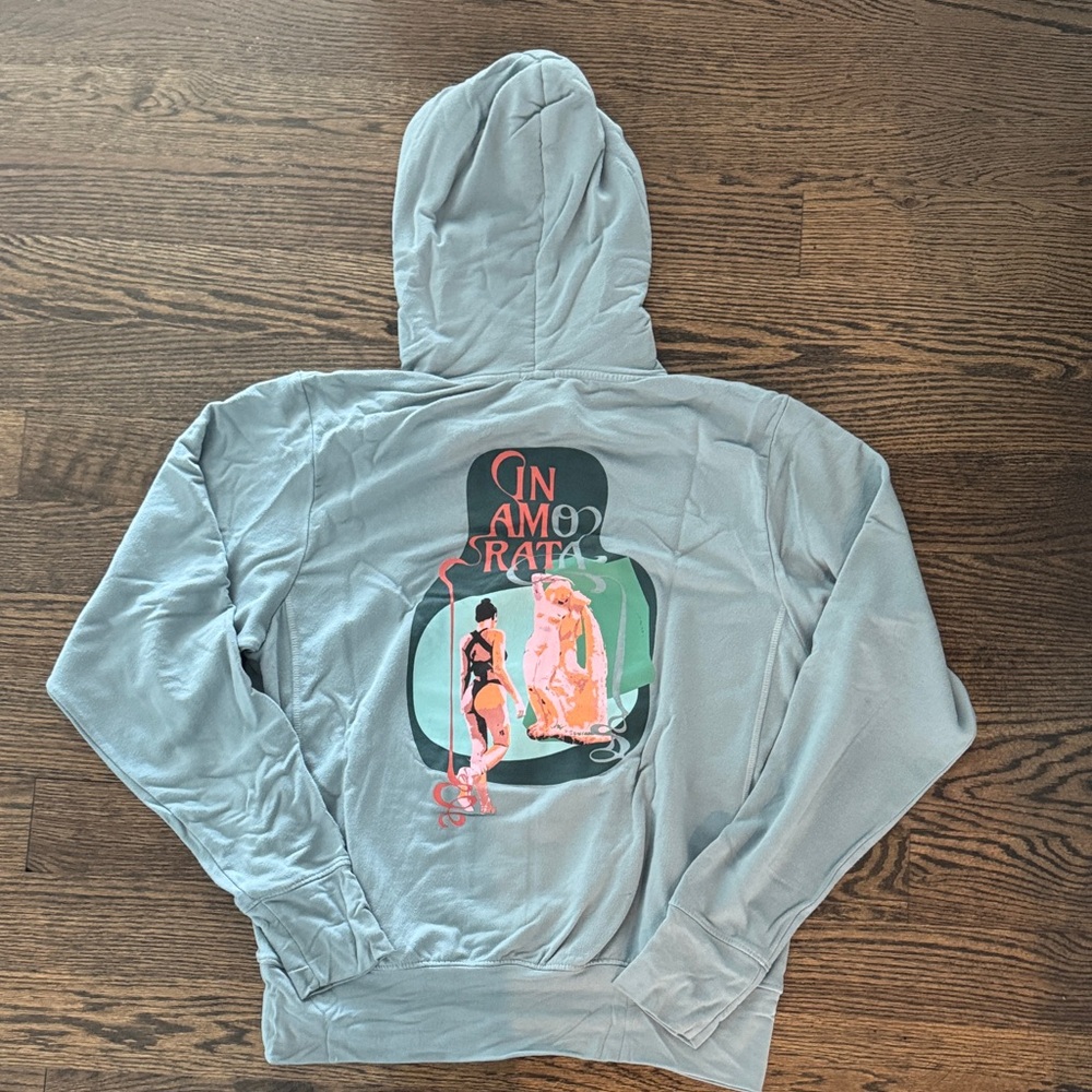 Inamorata Light Blue Graphic Hoodie with Vintage Art